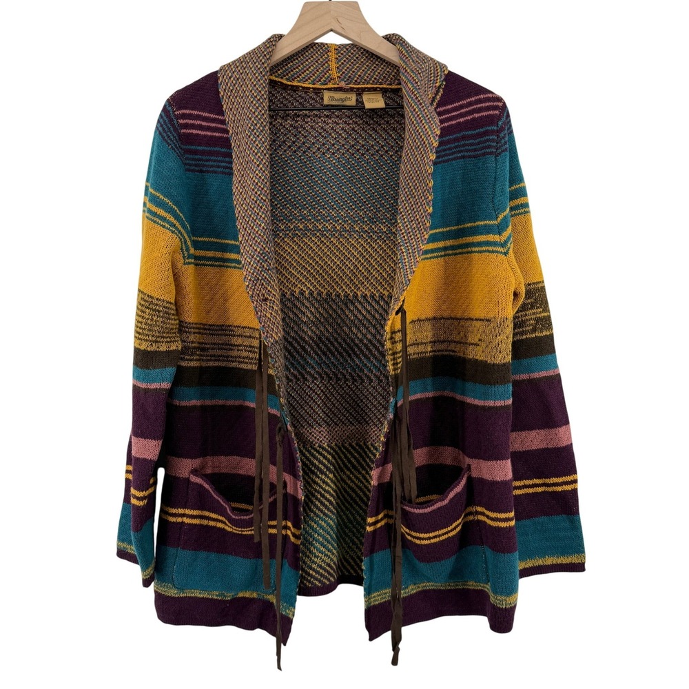 Wrangler Southwestern Stripe Open Front Cardigan Sweater Multicolor Women M - Picture 2 of 7